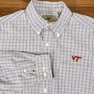 Vesi Sportswear Men White Plaid Virginia Tech VT Logo Long Slv Button Dn Shirt M